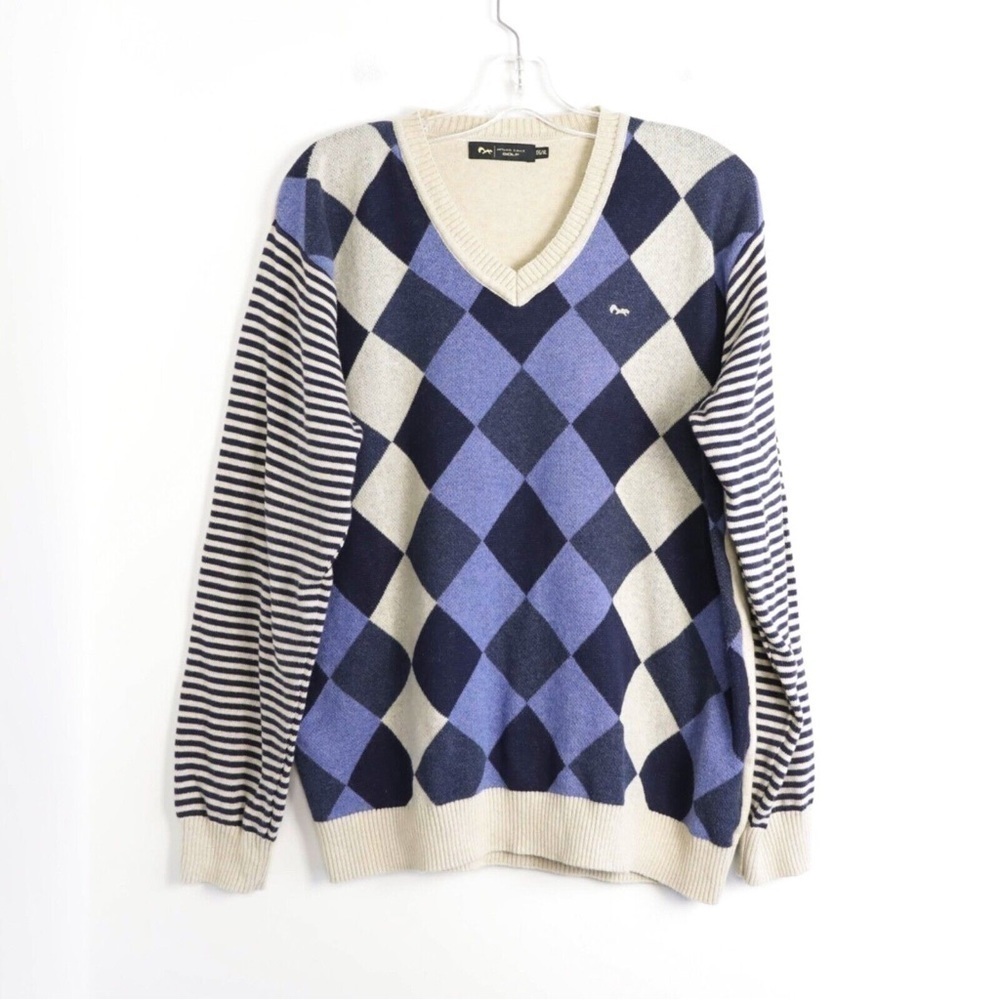 Arturo Calle Golf men’s sweater argyle diamond pima cotton preppy academia prof